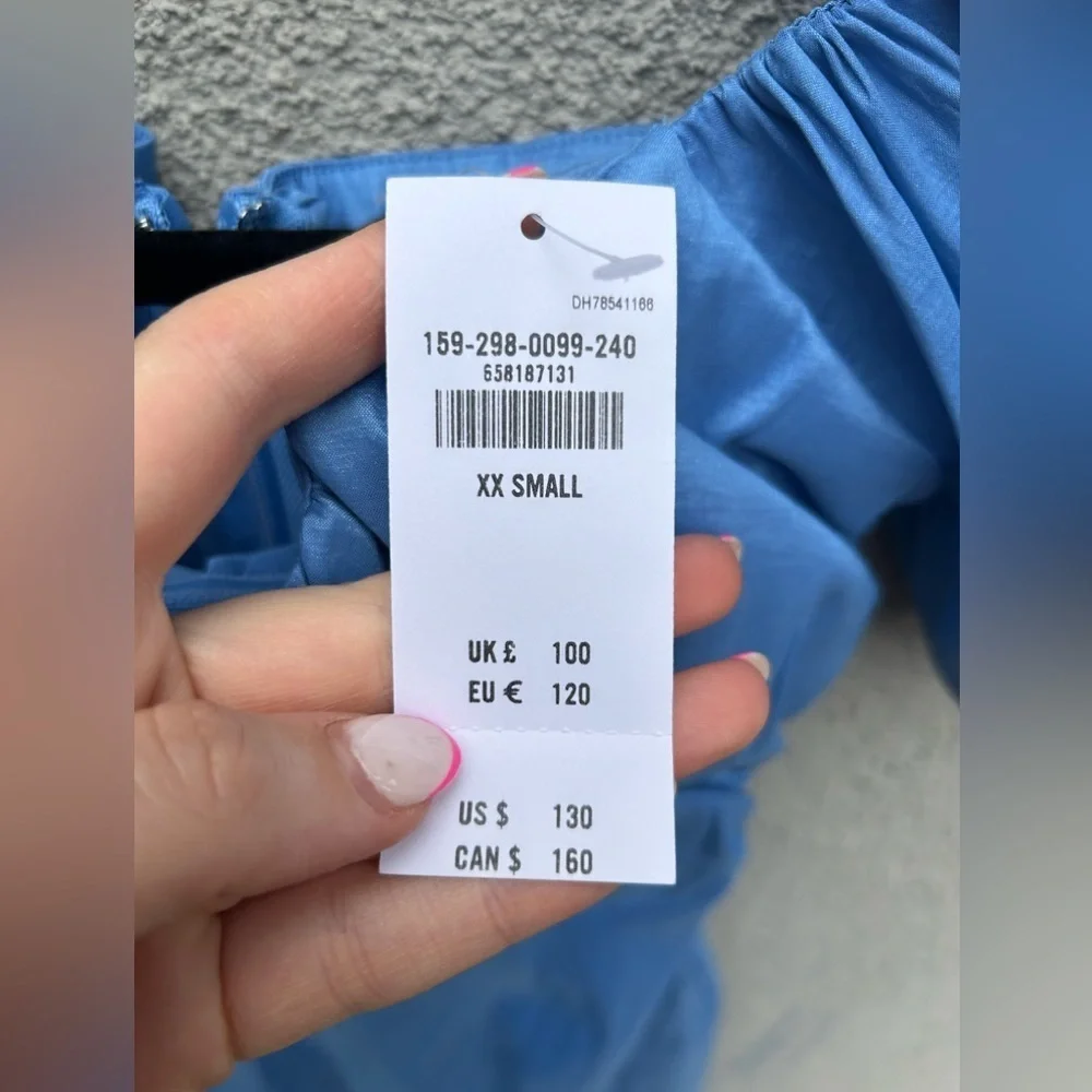 Abercrombie & Fitch Taffeta Off-The-Shoulder Midi Dress in French Blue NEW! - Picture 4 of 6